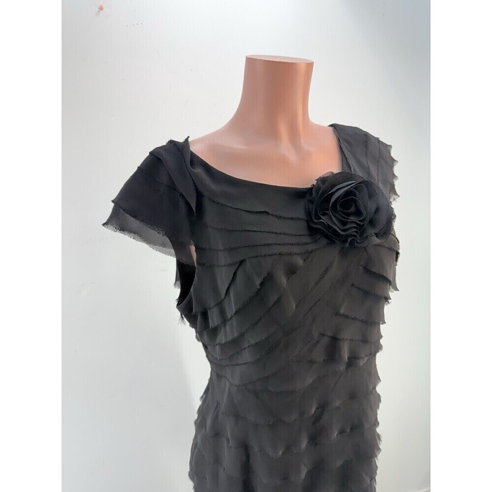 London Times Womens Size 16 Black Ruffle Tiered Raw Hem Cocktail Shift D… - Picture 4 of 15